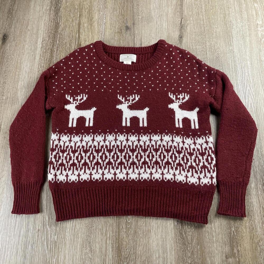 Ruby Moon Reindeer Christmas Sweater Maroon Tight Knit Women's Small Warm Cozy